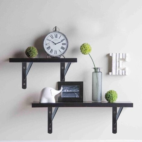 Equerres Etageres Murale, 6 Packs Supports Équerre D'étagère Fixation, 15 × 9.5 CM Cadre Flottant de Supports Triangulaires de 90 Degrés en Métal Charge Lourde, Noir (1/5)