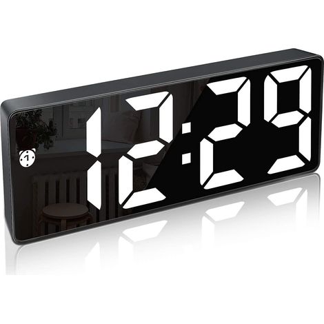 Digitaler Wecker, großes LED-Display, Spiegeloberflächenuhr mit Schlummerfunktion und USB-Ladeanschluss, helligkeitsverstellbarer Wecker für Schlafzimmer, Büros