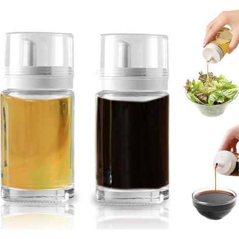 2er-Pack auslaufsichere kleine Glasflaschen zum Dosieren von Öl und Essig – je 100 ml (3,4 oz) – Ideal für Küche und Grill (1/5)
