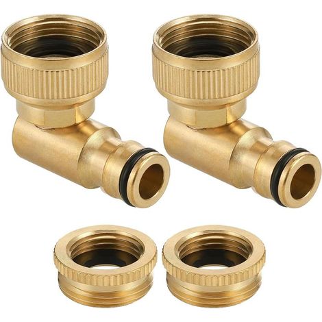 Lot de 2 Raccords de Robinet Coudés en Laiton 3/4", Filetage Femelle Angle 90°, Connecteur de Tuyau Rotatif à 360°, Adaptateur de Robinet d'Extérieur de Jardin (1/5)