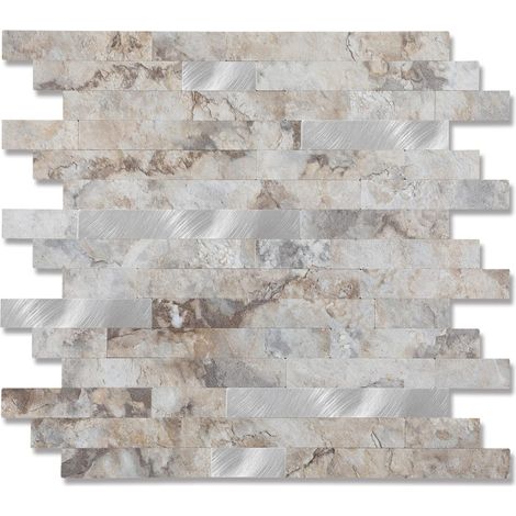5 feuilles de carreaux métalliques en pierre à coller pour dosseret de cuisine, salle de bain, buanderie, camping-car, cheminée (12'' X 12'', Perisa) (1/5)
