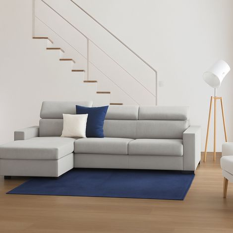 Talamo Italia - Divano fisso con penisola Akela, Sofà ad angolo con chaise longue sinistra in tessuto, Braccioli standard, 100% Made in Italy, Cm 280x95h85, Grigio (1/5)