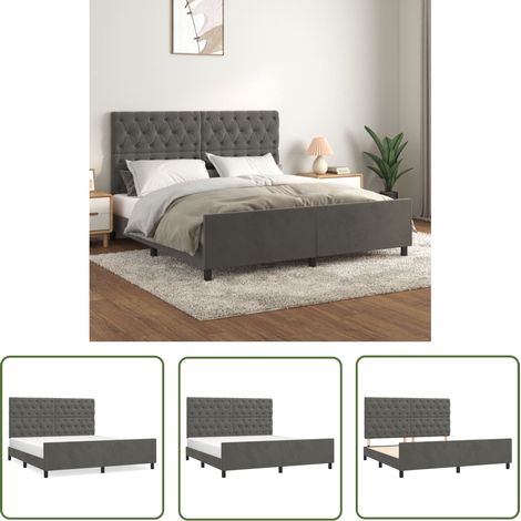 The Living Store Cadre de lit sans matelas gris foncé 160x200 cm velours - Cadre De Lit - Lit Double - Tête De Lit Ajustable - Velours - Lit Design (1/5)