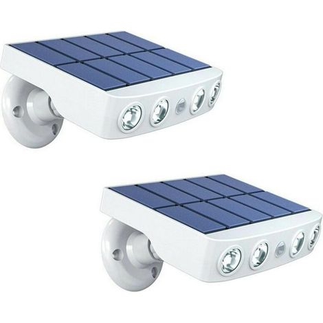 Lot de 2 projecteurs solaires LED avec détecteur de mouvement pour mur, rue, cour, extérieur, terrasse (lumière blanche) (1/4)