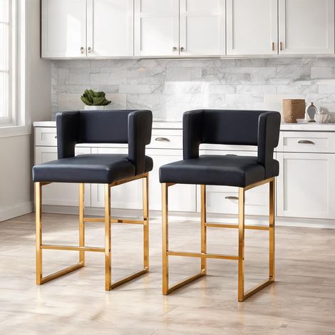 Lot de 2 tabourets de bar design nordique noirs et or (1/5)