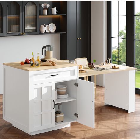 Bartisch 133-202x70x93.5 cm Weiß MDF mit Stauraum und ausziehbarer Tischplatte (1/5)