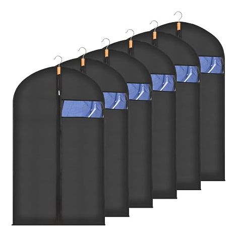 Garment Bags, Hanging Garment Bags 60x100cm Black, Set of 6 With Transparent Window, Dustproof, Waterproof, Mothproof, Moisture-Proof for Suits, Shirts, Jackets, Wardrobe & Travel (1/5)