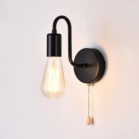 Black Wall Lamp with Switch, Vintage Zipper Wall Lamp, Suitable for Bedroom Bathroom Hallway (1 Light) (1/5)