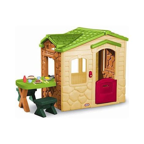 Little Tikes Casetta Giocattolo Con Estensione Per Pic Nic Completa Di Due Seggiolini E Di 19 Accessori Tra Cui Piatti, Posate E Bicchieri. Sulla Facciata Un Campanello Con Sei Diverse Sonorità Altern