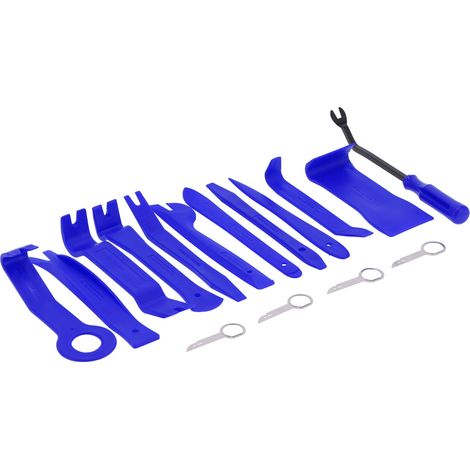 Kit de 16 Outils de Démontage Auto pour Panneaux de Porte et Tableau de Bord, Réparation Autoradio Bleu