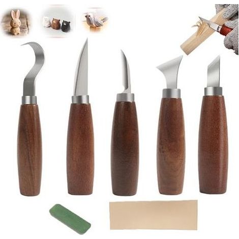 8-teiliges Holzschnitzwerkzeug-Set – Meißel-Set – Holzschnitzwerkzeuge – DIY-Bastelprojekte – Enthält Detailmesser, Nutmesser, Hakenmesser und Hobelmesser – Geeignet für Anfänger im Holzschnitzen (1/5)