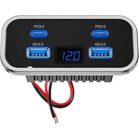 Panel with 4 x 12V USB ports for recreational vehicles, dual fast charging PD3.0 and Type-C and QC3.0. - AquaForge