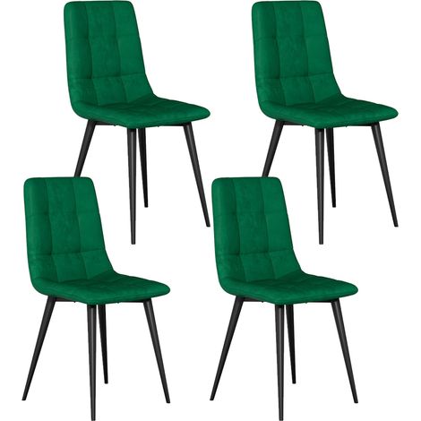 Velvet Dining Chairs Set of 4 Modern Upholstered kitchen Chairs Dining Room Chair Max.180kg Metal Legs Padded Seat Backrest for Living Room Bedroom Green