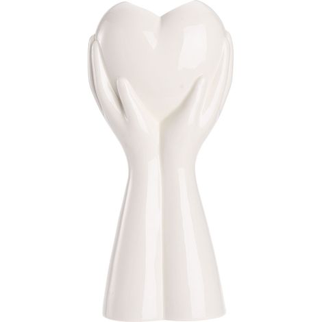 Jarrón – Jarrón de cerámica blanca de 23 cm con forma de corazón con dos manos – Decoración para salón, oficina o como regalo especial – Dimensiones: 10 × 23 cm (1/5)