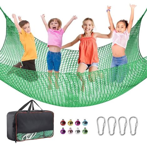 Filet d'escalade pour Aire de Jeux, Anti-Chute, Sécurité pour Enfants, Double Couche, Trou de 4cm, Con 6 Crochets de sécurité, Sac de Rangement (Vert, 2×3) (1/5)