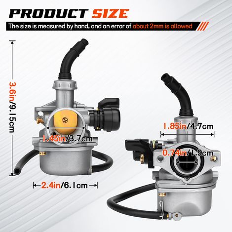 Carburateur PZ19 pour quad/moto, starter à câble, compatible avec les moteurs 90cc, 110cc et 125cc.