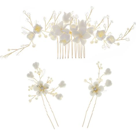 Peigne à cheveux de mariage avec pince et cristaux, accessoires de coiffure pour la mariée et ses demoiselles d'honneur, lot de 3. (1/5)