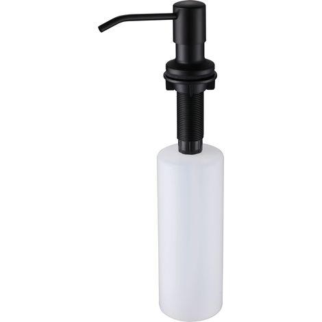 Distributeur de savon liquide noir mat de 500 ml pour la cuisine, en acier inoxydable doré, avec pompe intégrée. Idéal pour la salle de bain ou à placer sous l'évier. (1/5)
