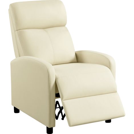 Yaheetech Sillón de Masaje Sillón Relax Silla Butaca Sofá Sillón Ajustable Sillón de Relajación con Función Reclinable para Sala de Estar Beige/Cuero PU