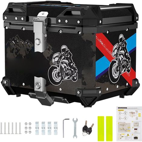 Boîte arrière de moto, coffre à bagages en alliage d'aluminium 65L, mallette de rangement arrière de grande capacité pour le tourisme et les déplacements