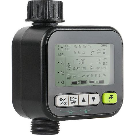 Programmateur d'arrosage, Minuteur d’irrigation de jardin – Arroseur automatique avec 6 programmes, système de contrôle pour irrigation goutte-à-goutte domestique (1/5)