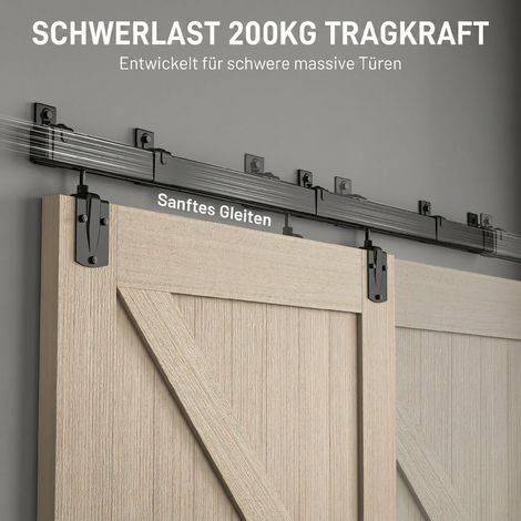 Ensemble robuste de quincaillerie pour porte coulissante simple, 183 cm, finition noire.