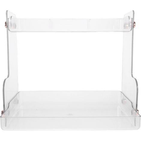 Mensola portaoggetti trasparente a due livelli per piano bagno, realizzata in PET e acciaio inox.