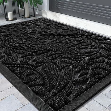 Tapis de sol - Pour l'intérieur et l'extérieur - Lavable - Antidérapant - Pour l'entrée, la porte d'entrée, le patio, le couloir, le jardin - 75 x 43 cm - Noir (1/5)
