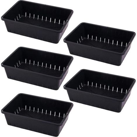 Juego de bandejas para semillas - Bandeja de cultivo - Para germinar plantas - Con orificios de drenaje - 5 piezas - Negro