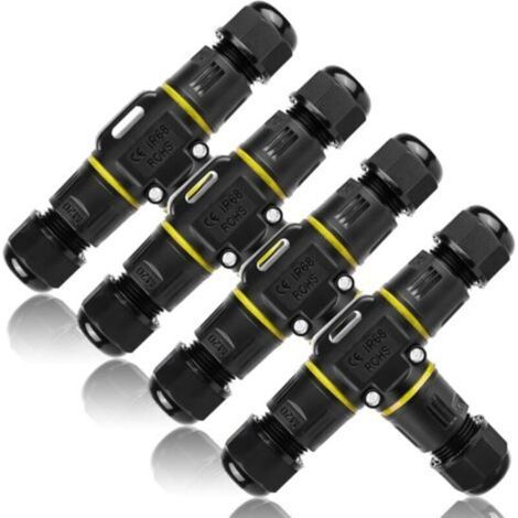 Connecteur Étanche Forme de T 4 Pièces Raccord Electrique Etanche IP68 Boîte de Jonction 3 Voies Connecteur Electrique Etanche Connecteurs de Câbles Étanches IP68 pour Câble de 3 à 12 mm de Diamètre