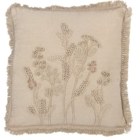 Coussin Brodé Fleurs "Puglia" 52x52cm Beige (1/4)