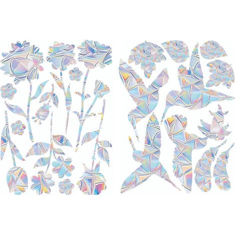 1 lot d'autocollants pour fenêtre - Arc-en-ciel - Prisme - Effet holographique - Coloré - Attrape-soleil - Magnifique - Effet réfléchissant - Décoration intérieure - Motif fleurs et oiseaux (1/5)