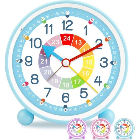 Réveil Enfant Analogique Garçon Fille Silencieux Horloges de Table alimentées par Batterie sans coutil de Chevet Grande Fonction Lumineuse Snooze Light pour Bureau de Chambre- Bleu-271 (1/5)
