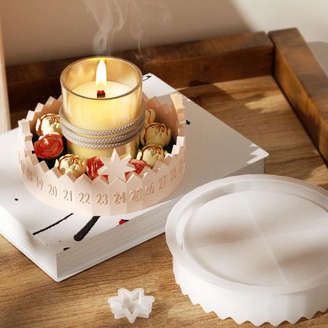 Calendrier de l'Avent Noël, moule à couronne de l'Avent, moules en silicone bougeoir étoile et calendrier de l'Avent moules en silicone moules Noël pour bricolage artisanal, savon, résine époxy