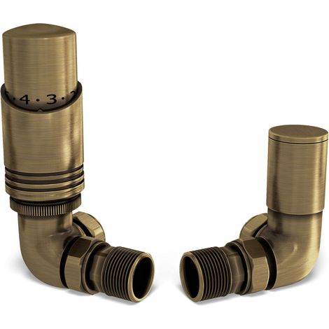 Talus Bold - Antique Brass Thermostatic Radiator Valve & Lockshield Corner 10mm