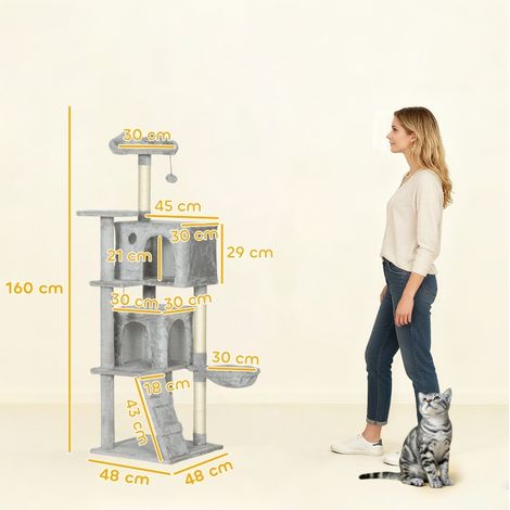 Albero tiragraffi 160 cm multi-livello con sisal, cuccia, amaca e palline HAVRYA (1/3)