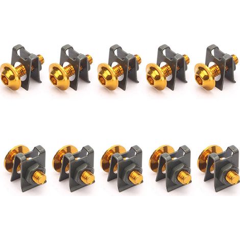10 Pieces Motorcycle M6 6Mm Fairing Bolts Kit Coil Speed Fixing Clip Screw Nut, Gold