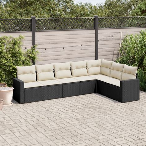 Salon de jardin 7 pcs avec coussins noir résine tressée vidaXL (1/3)