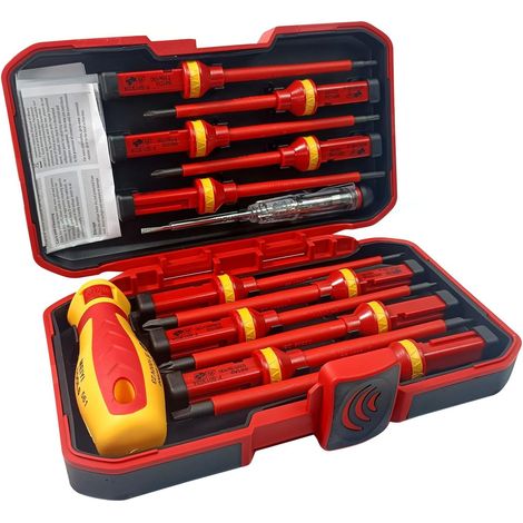 Set di cacciaviti da 13 pezzi, 1 impugnatura isolata per cacciavite + 11 cacciaviti intercambiabili + 1 cacciavite con cercafase, cacciavite di precisione magnetico, per montaggio e smontaggio