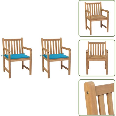 The Living Store Sillas de jardín 2 uds madera maciza de teca con cojines azules - Sillas de madera
