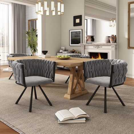 sedia sala da pranzo girevole velluto grigio 4 pezzi HAVRYA (1/5)