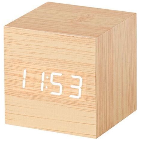 Ce mini réveil numérique, avec son aspect bois, est un réveil électronique silencieux et lumineux au design minimaliste et rétro, (1/5)