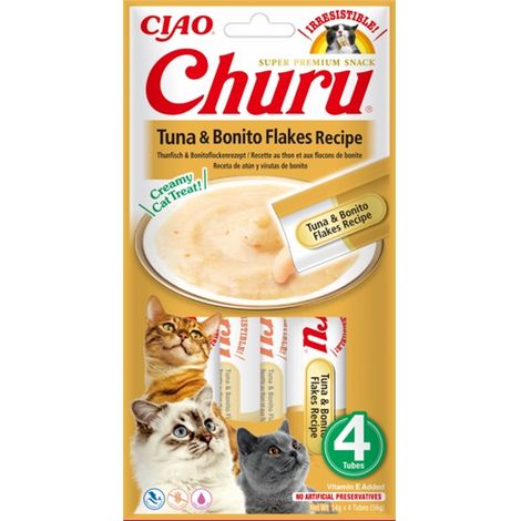 Friandises crémeuses Inaba Churu pour chats - Thon et bonite - 4 x 14 g (56 g) (1/5)