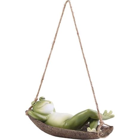 Ornements de Sculpture, décor à la Maison, Pendentif de Grenouille de balançoire de Jardin Animal Mignon Moderne Minimaliste Ornements de Cour extérieure Artisanat en résine (Color : Green) (1/5)