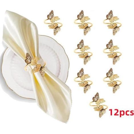 Rond de serviette - Papillon - Métal - 12 pcs - Or - Décoration de table élégante (1/4)