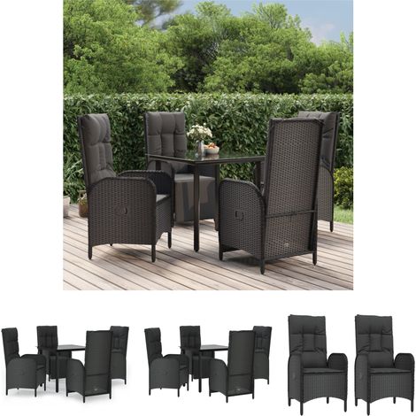 Liegeplatz - vidaXL 5-tlg. Garten-Essgruppe mit Kissen Schwarz Poly Rattan - Sitzkissen (1/5)
