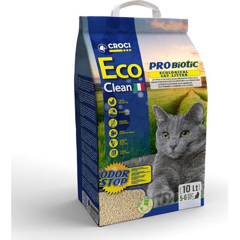 Eco Clean Litter Probiotic 10 L - Litière agglomérante pour Chat avec probiotiques, se Jette dans Les Toilettes, Végétale, à Base de Orge, Sable Anti-Odeur Longue durée (1/5)