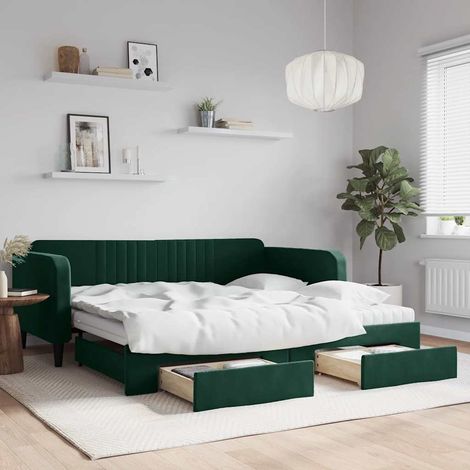 Tagesbett Ausziehbar mit Schubladen Dunkelgrün 100x200 cm Samt