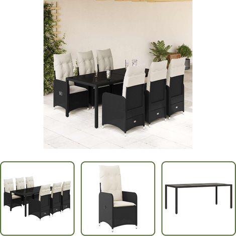vidaXL Bistro-Set -  7-tlg. Garten-Bistro-Set mit Kissen Schwarz Poly Rattan (1/5)