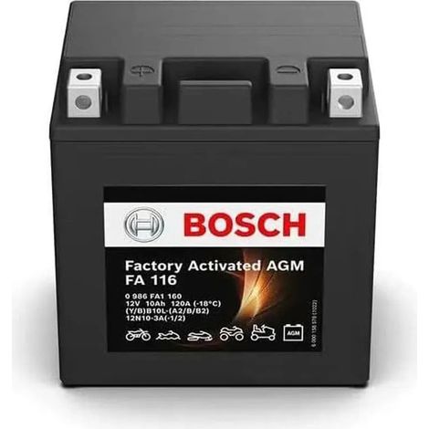 Batería de Moto Bosch FA116 (YB10L-A2/B2-12N10-3A-1 ) 10Ah 120A 12V (1/4)